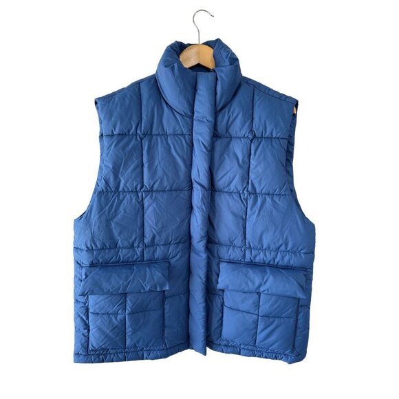 Beyond Yoga Puffer Vest Women’s Size Small Blue Zip Front Pockets Oversize - Picture 1 of 10